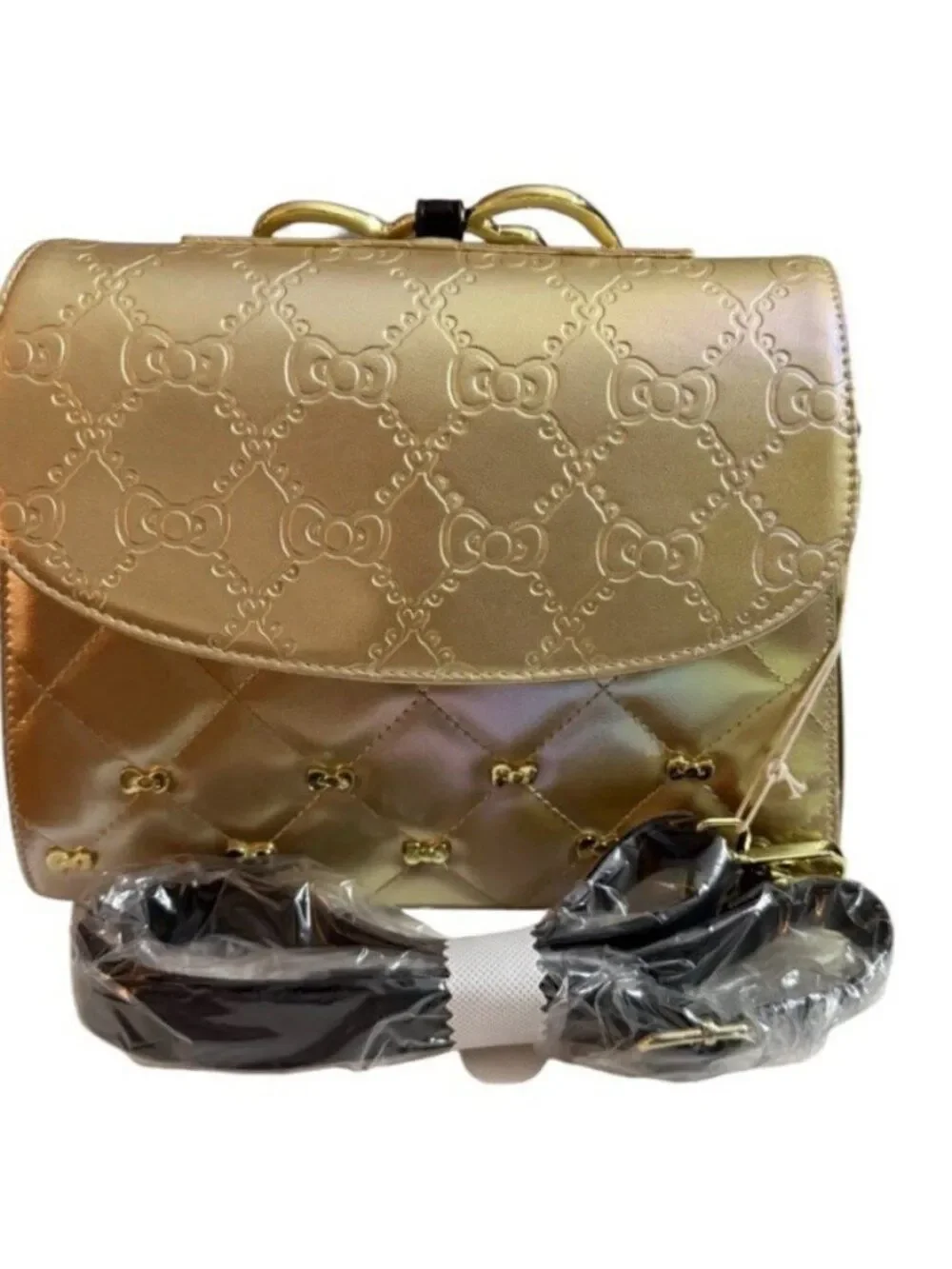 Loungefly Sanrio Hello Kitty 50th Anniversary Gold Embossed Crossbody Purse NWT